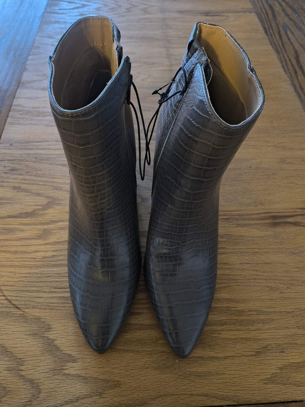 Express Croc-Embossed Pointed Toe Ankle Boots - Brown